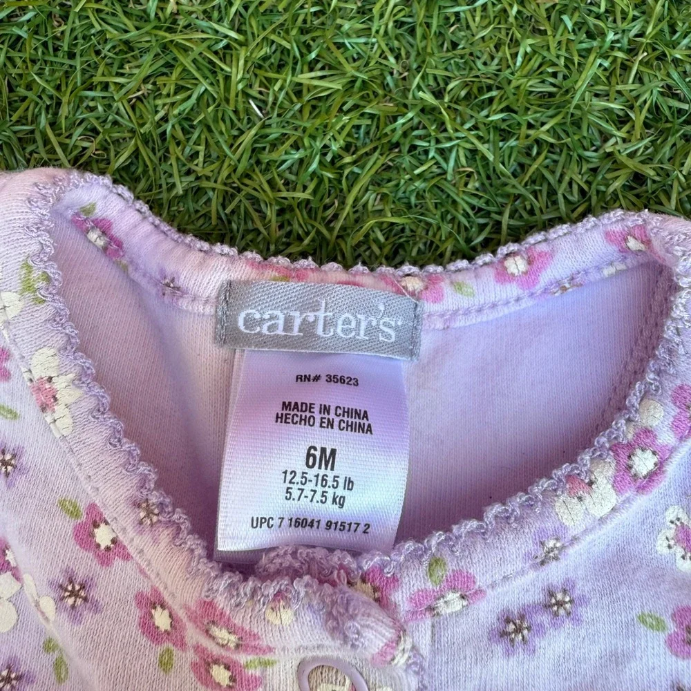 Carters Lavender Floral Footed Pajamas‎ Romper Sleepwear Infant Girls Size 6M